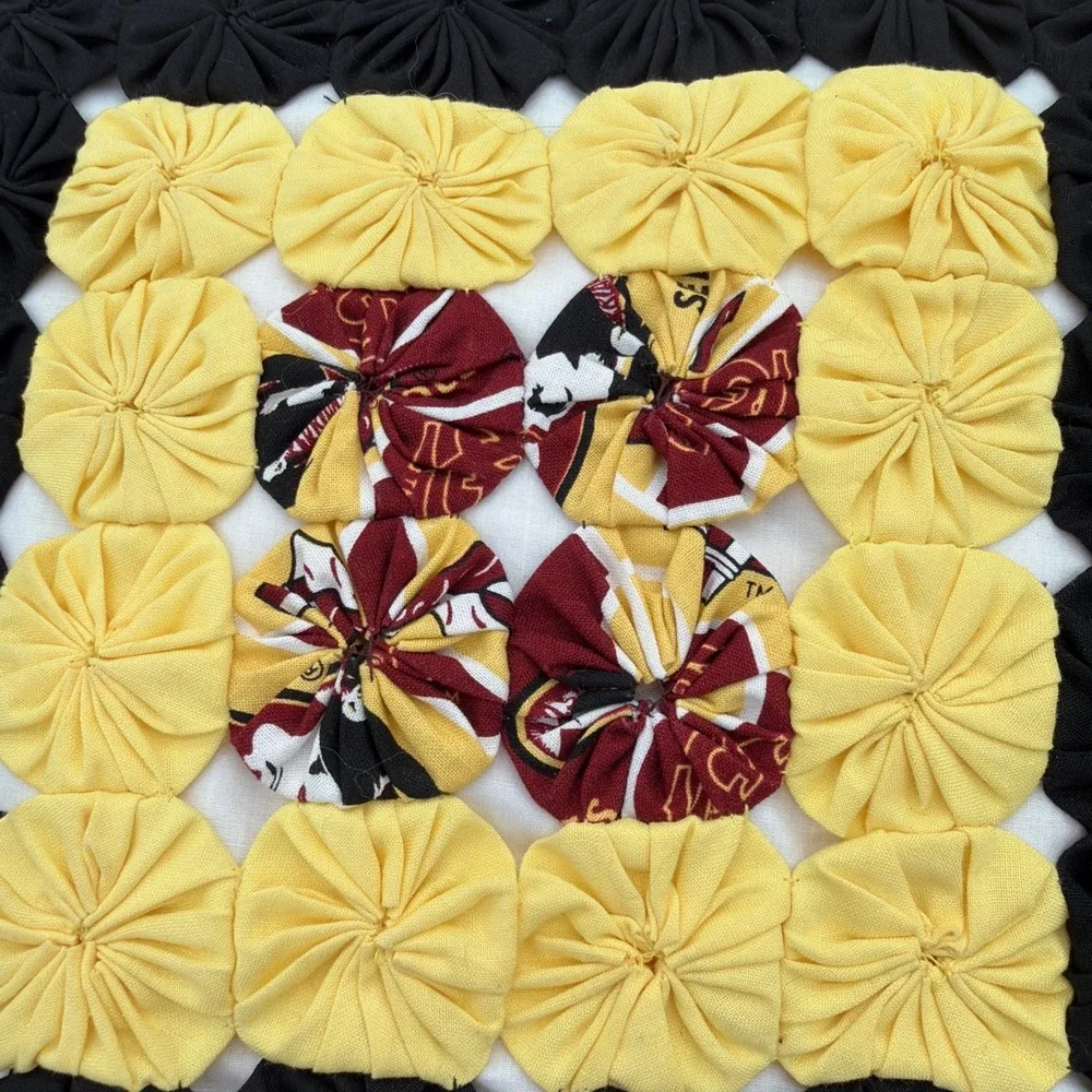 YoYo Quilt Pillow Handmade Cottage FSU SEMINOLES Granny Core Sports Pillow 15x15